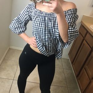Abercrombie & Fitch Checkered Off Shoulder Top